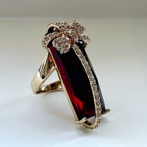 Andara Design 18K GOLD PLATED SIAM RED CRYSTAL & CZ BOW RING